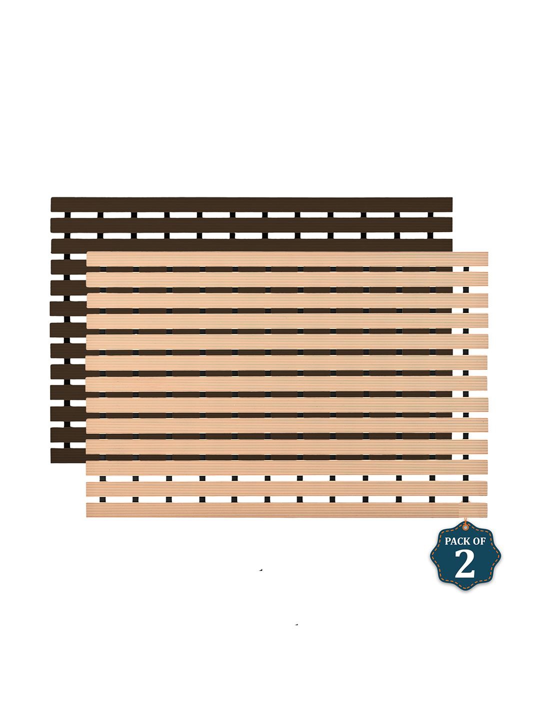 

Kuber Industries Brown & Beige 2 Pieces Striped 110 GSM Bath Rugs