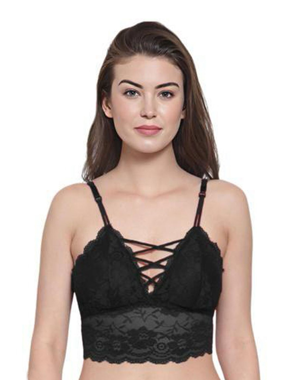

INDIROCKS Floral Bra Full Coverage Underwired Lightly Padded, Black