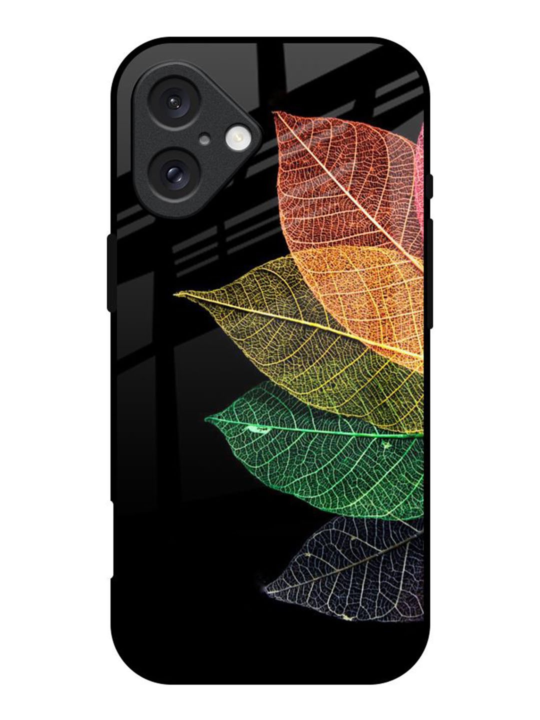 

QRIOH Colorful Leaves Real Printed iPhone 16 Back Case, Black