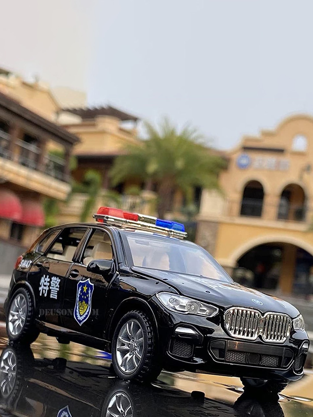 

UKAXA Kids 132 Die Cast Metal Model X5 Police Toy Car Pullback Openable Door Sound & Light, Black