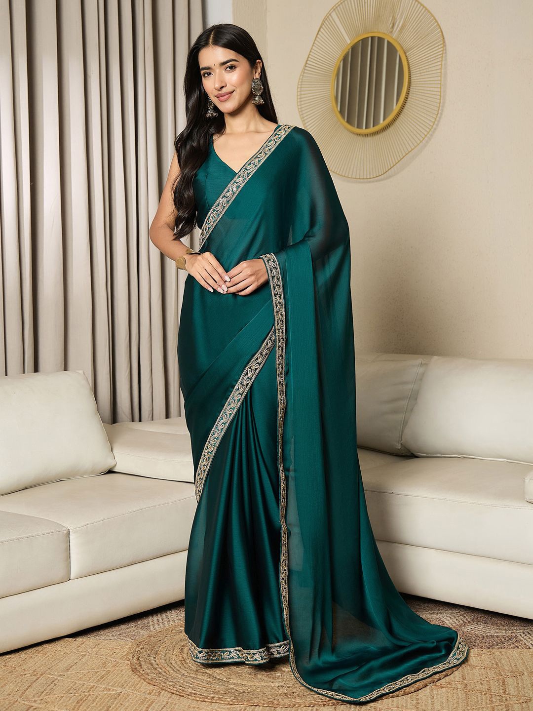 

Mitera Satin Ready to Wear Saree, Teal