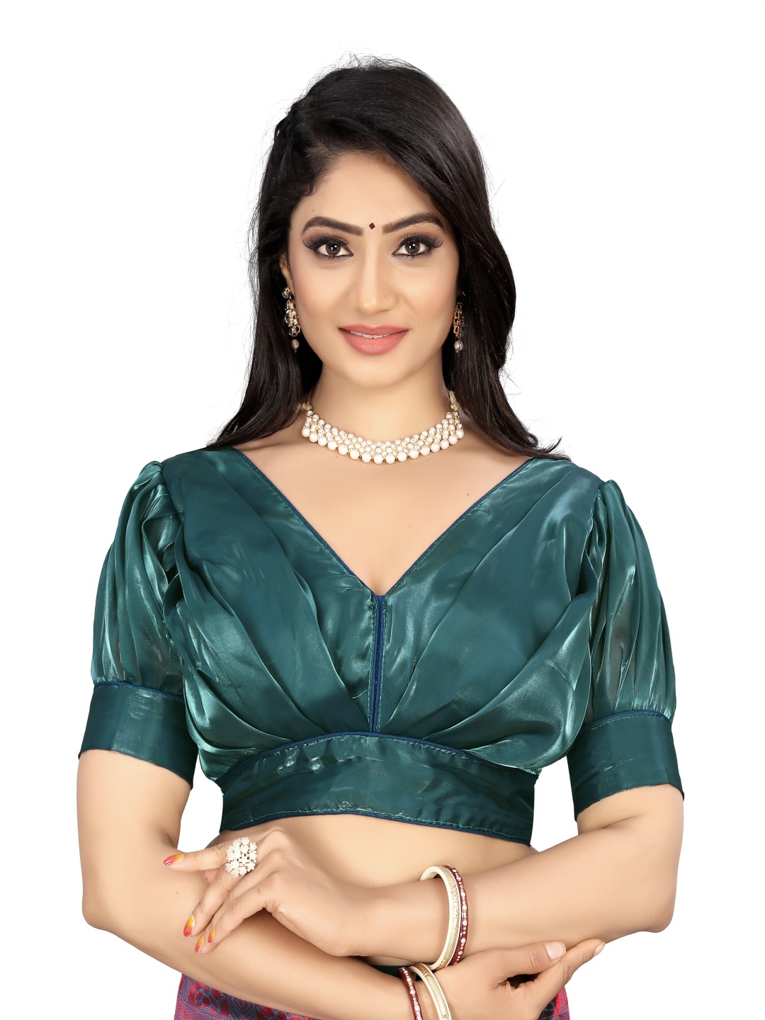 

HERE&NOW V Neck Plated Saree Blouse, Blue