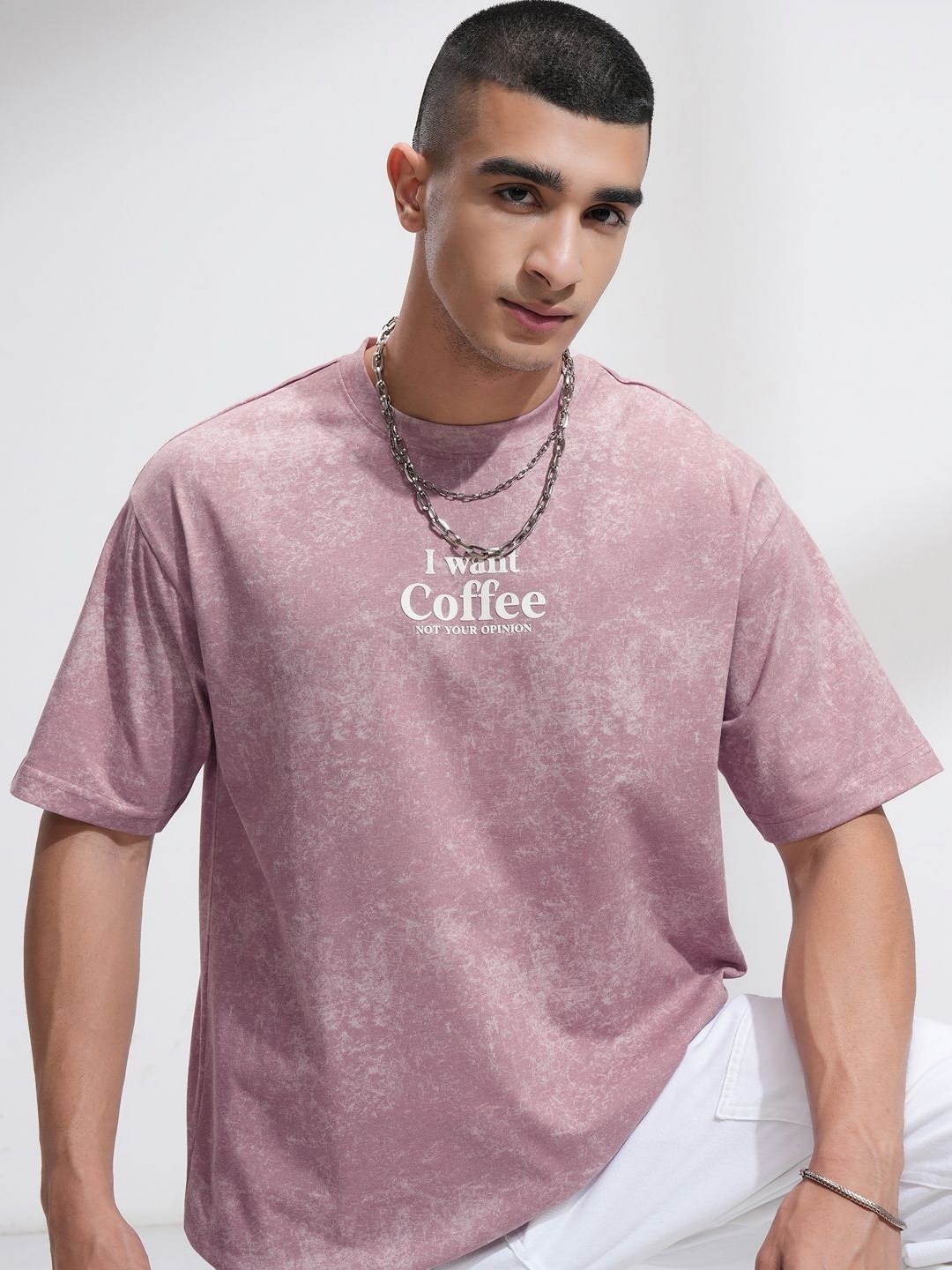 

HIGHLANDER Men Round Neck Relaxed Drop Shoulder T-Shirt, Mauve