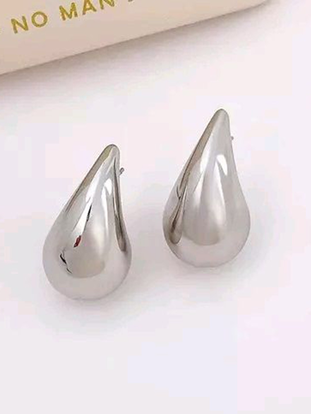 

MADDY SPACE Teardrop Shaped Studs Earrings, Silver