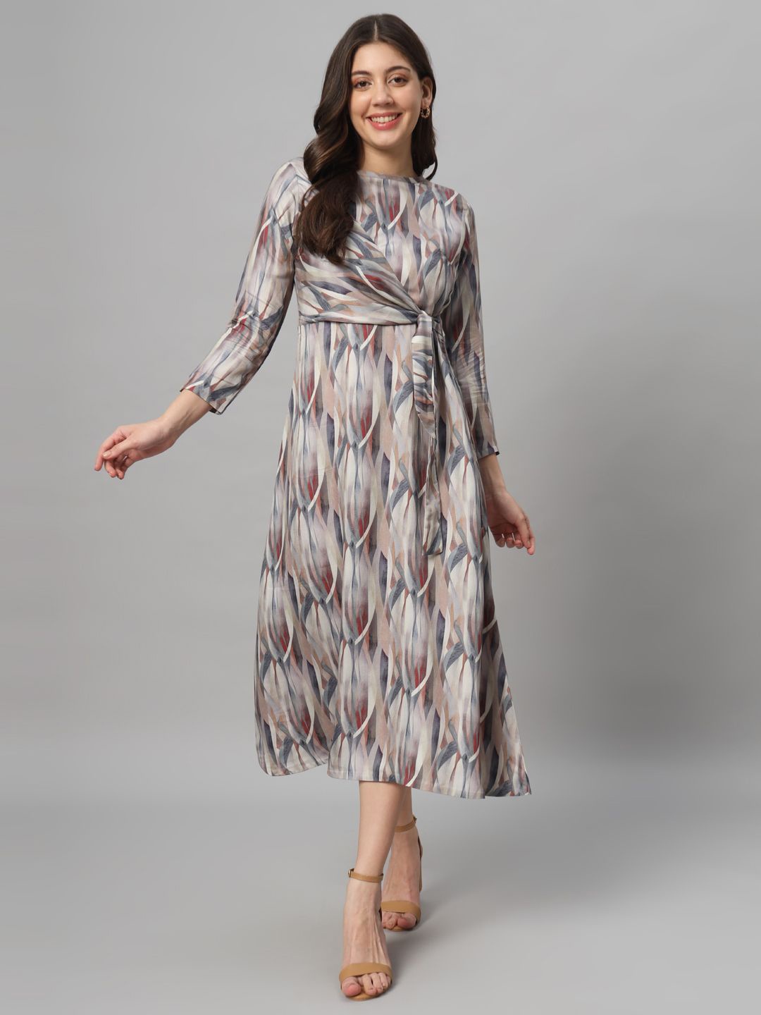 

BRIJAL LAD Printed A-Line Midi Dress, Grey
