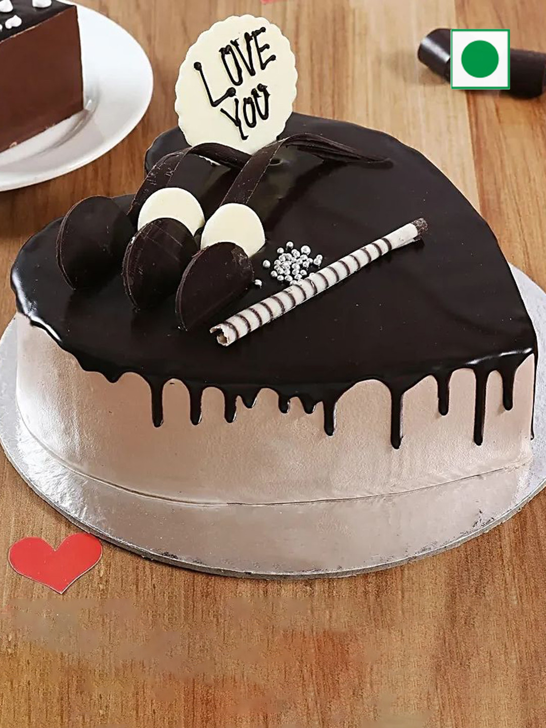 

fnp Chocolate Flavor Eggless Heart Cake-1Kg, Brown