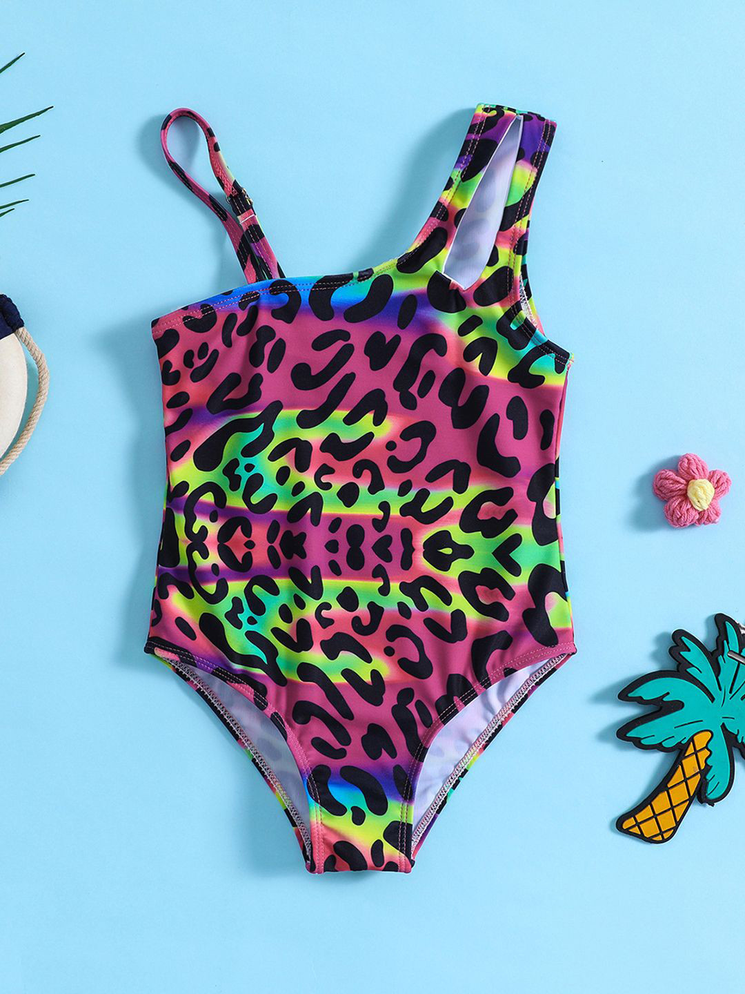 

YK Girls Printed One Shoulder Bodysuit, Pink
