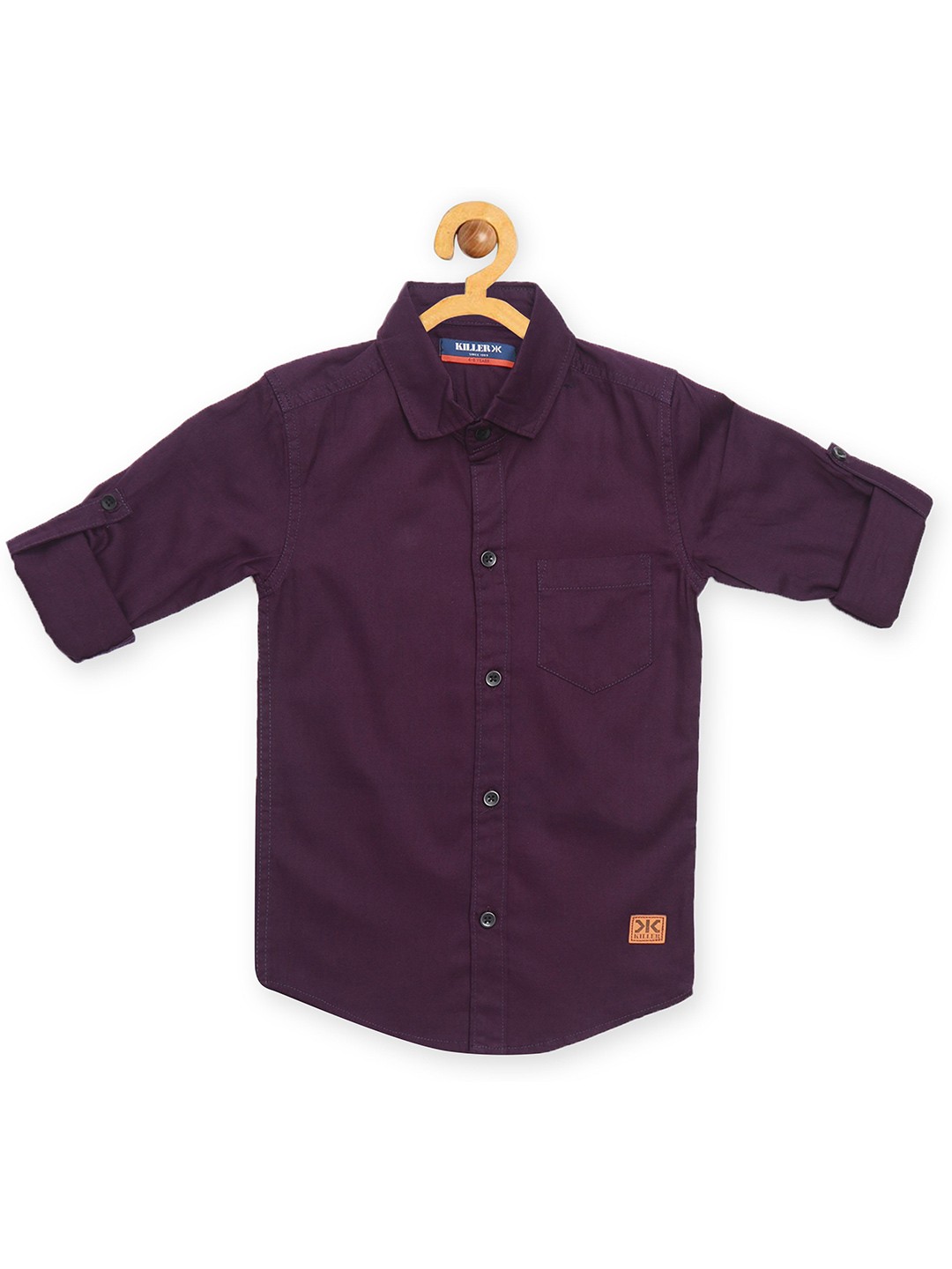 

Killer Boys Straight Slim Fit Spread Collar Solid Cotton Casual Shirt, Purple