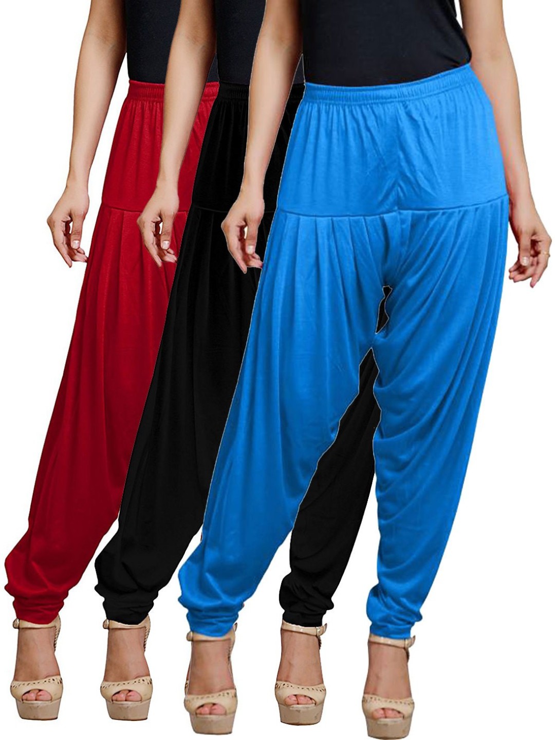 

AFRA GARMENTS Women Pack Of 3 Mid-Rise Loose-Fit Pure Cotton Patiala, Blue