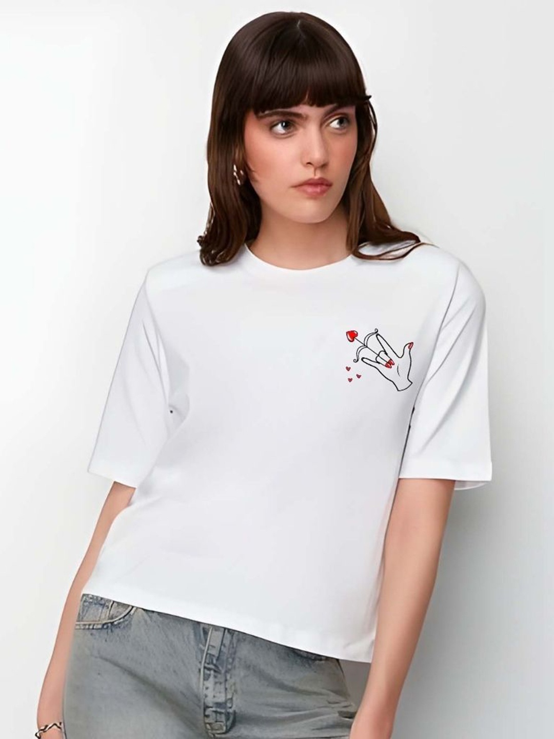

SZN Women Graphic Printed Round Neck Cotton T-shirt, White
