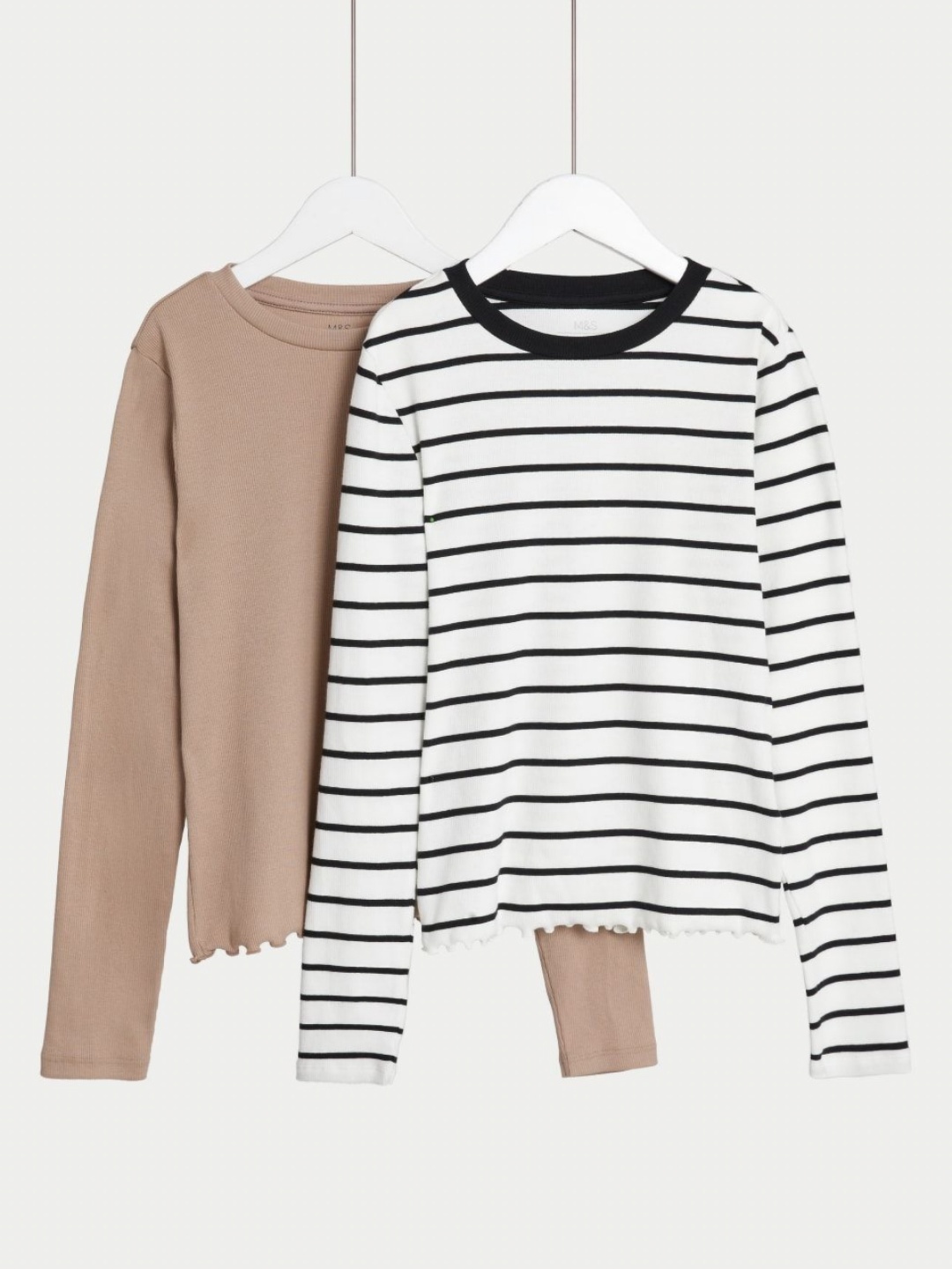 

Marks & Spencer Girls Pack Of 2 Monochrome Striped Cotton Tops, White