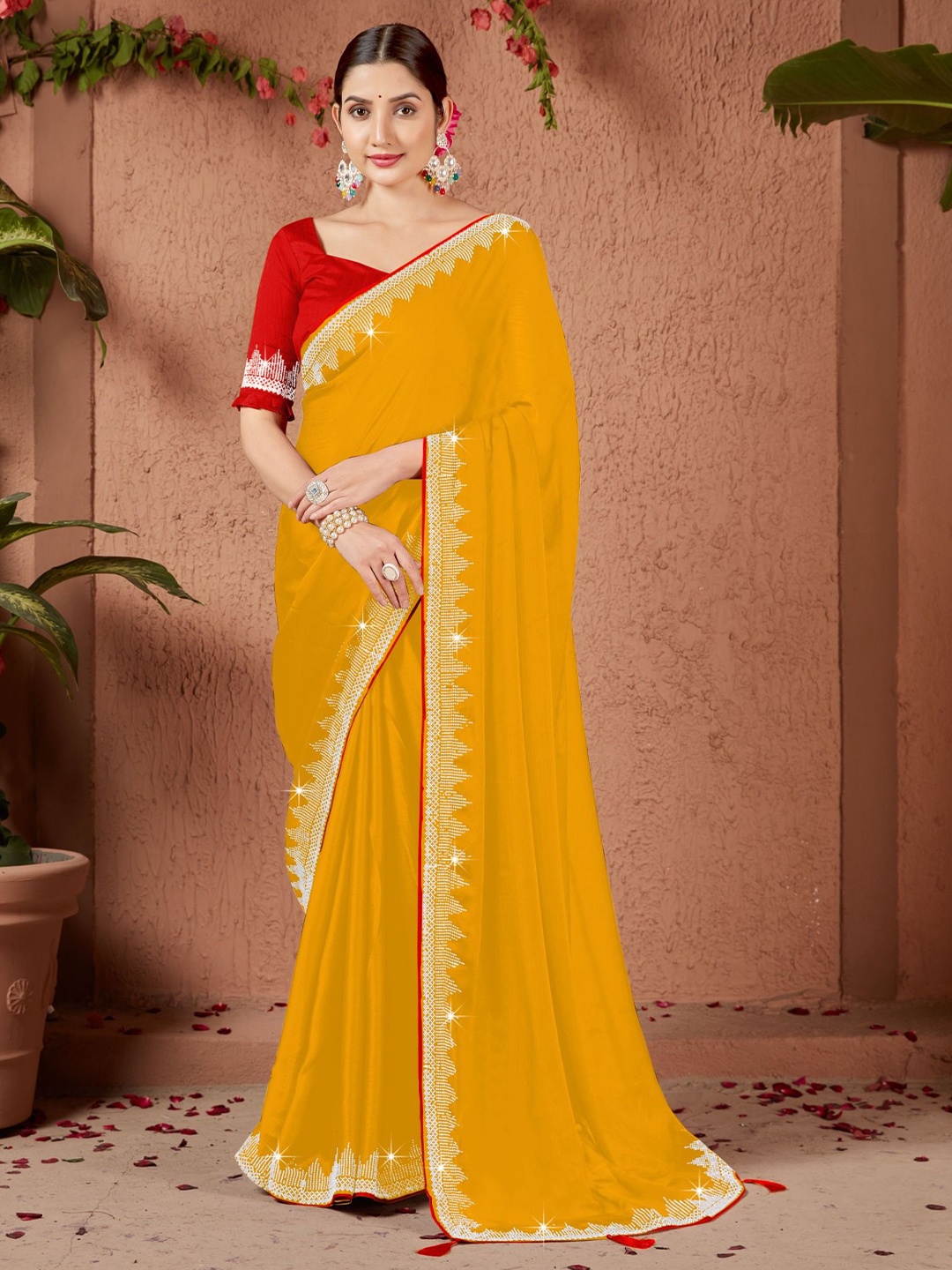 

PAYAL CREATION Embroidered Pure Georgette Maheshwari Saree, Yellow