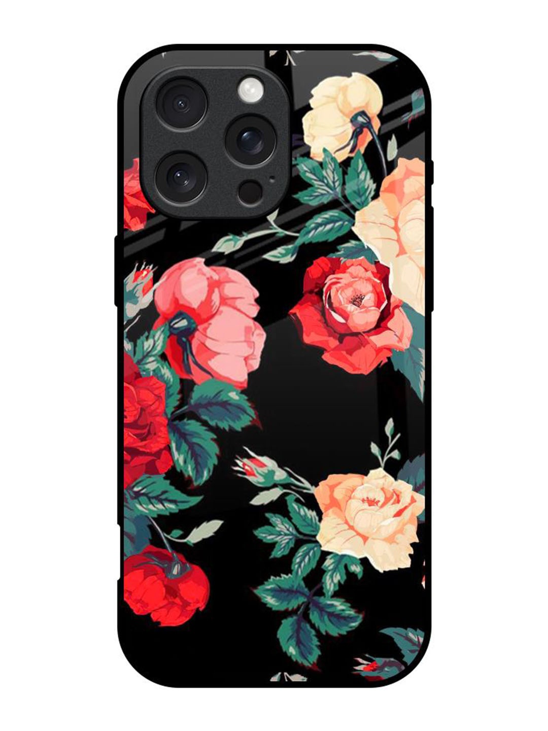 

QRIOH Floral Printed iPhone 16 Pro Back Case Mobile Accessories, Black