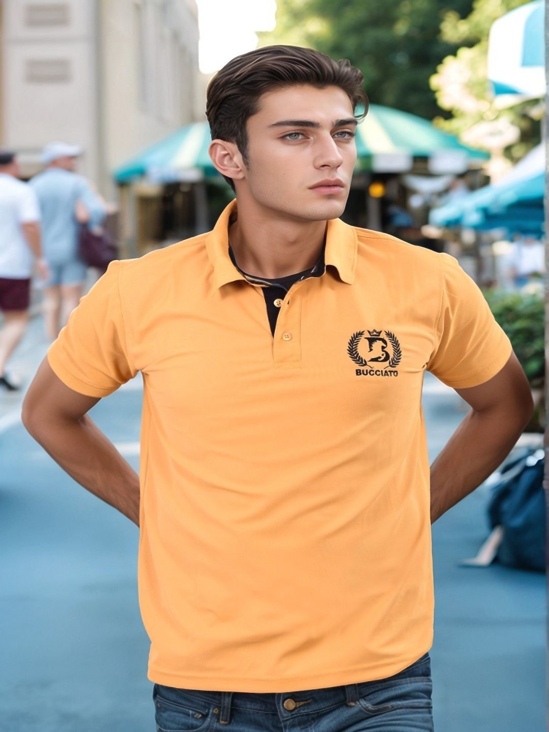 

Bucciato Private Limited Men Solid Polo Collar Cotton Slim Fit T-shirt, Yellow
