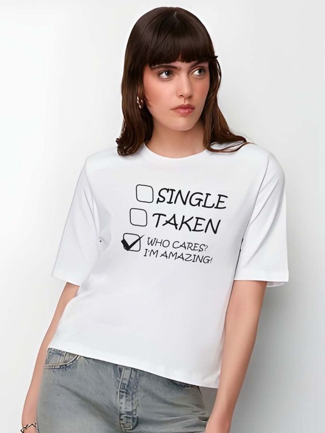 

SZN Women Typography Printed Round Neck Cotton T-shirt, White