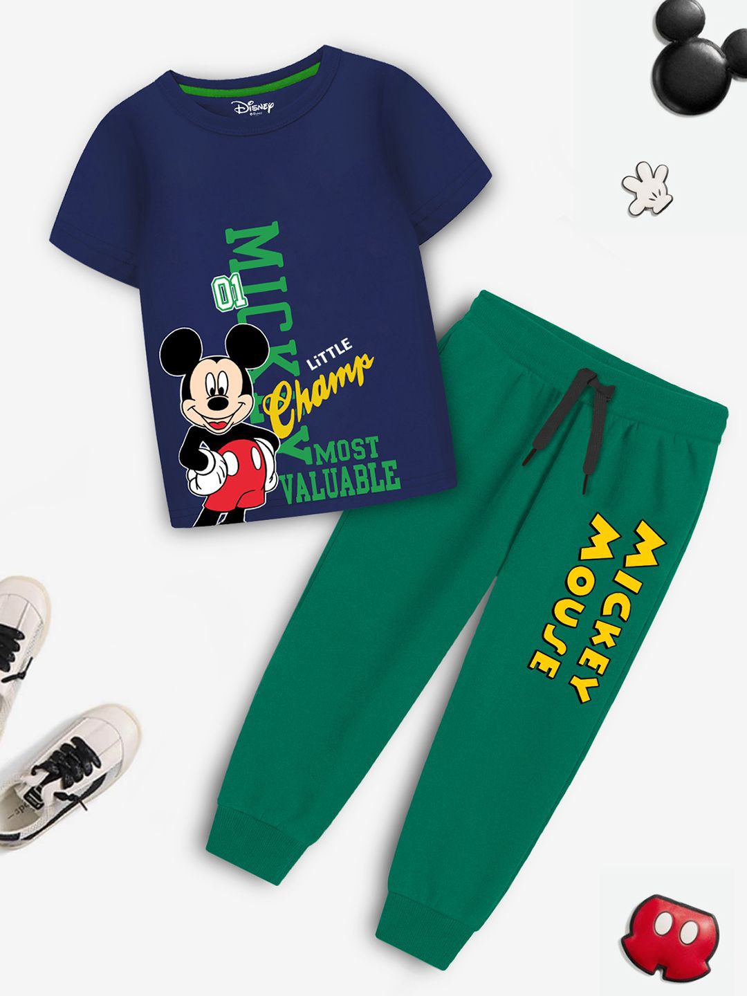 

Disney By Miss and Chief Boys Printed Round Neck T-Shirt With Joggers, Blue