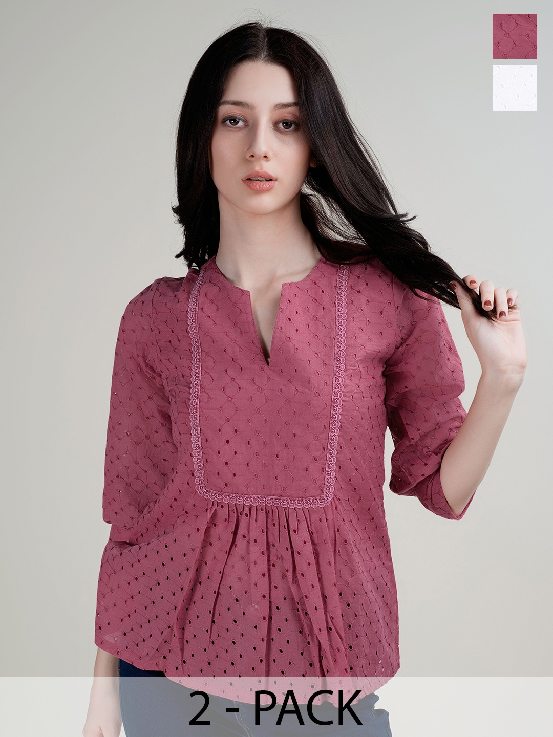 

HOUSE OF MIRA Cotton v neck Top, Multi