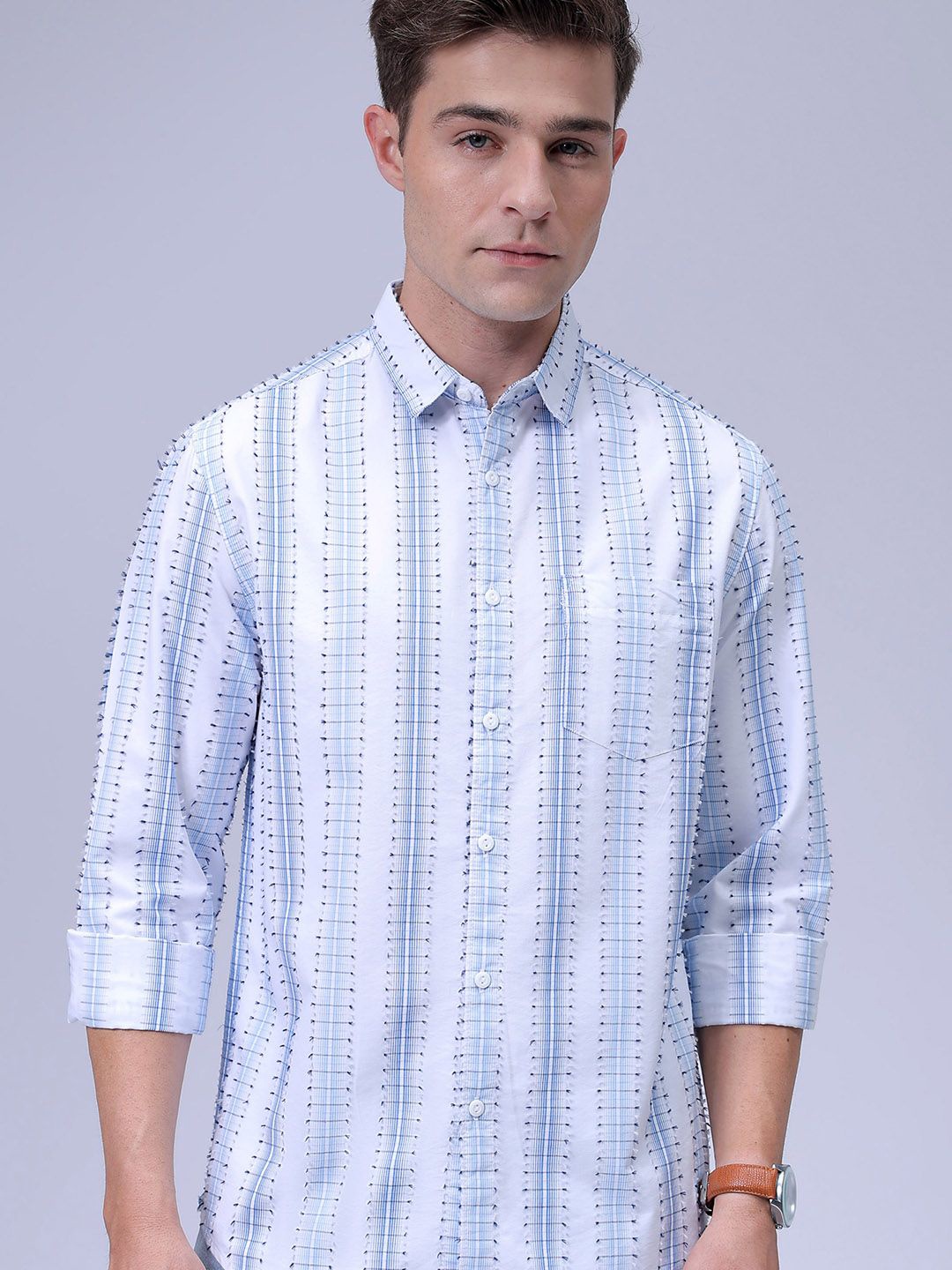 

The Indian Garage Co Men Slim Fit Spread Collar Textured Cotton Casual Shirt, White