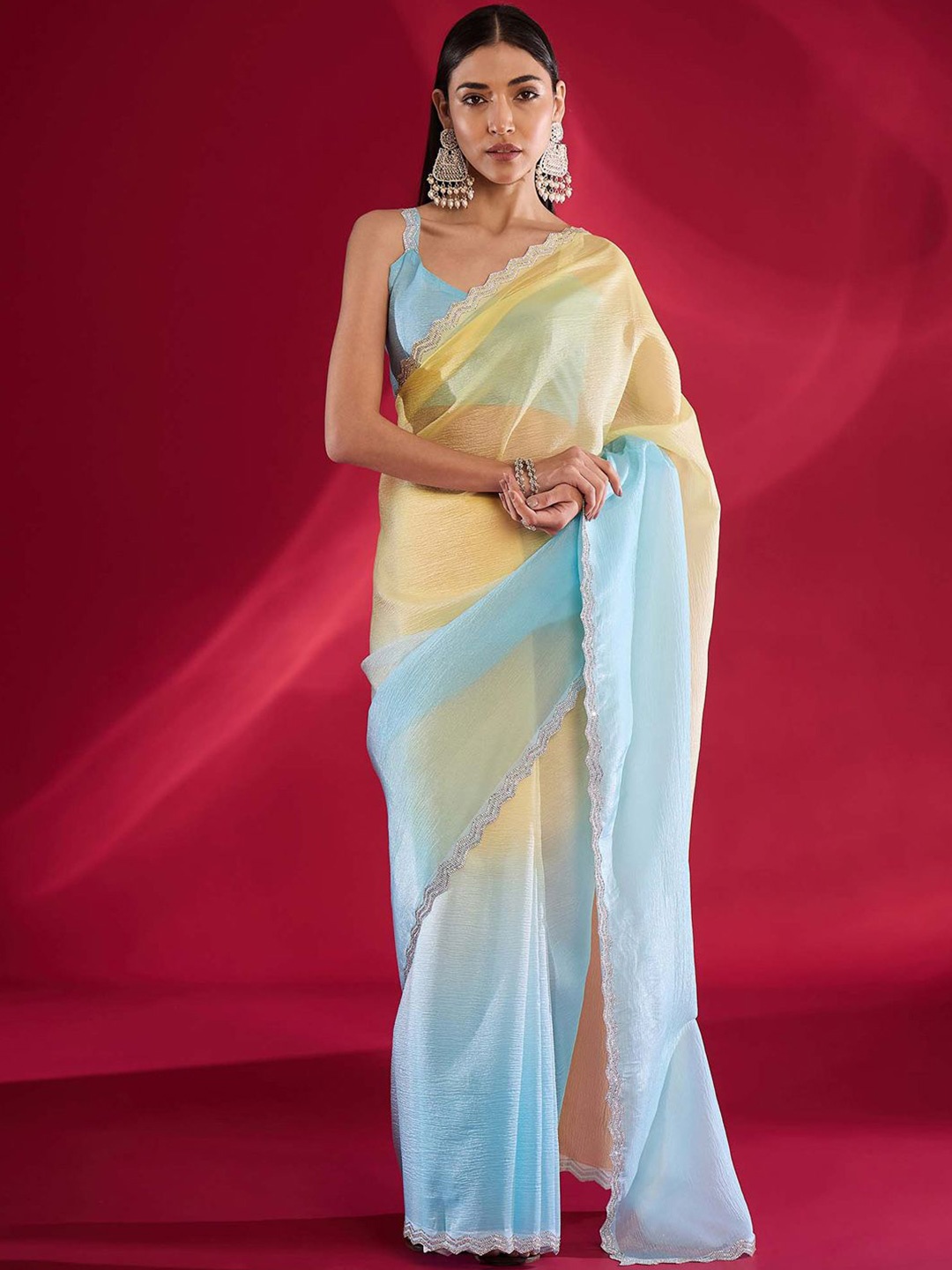 

all about you Ombre Beads and Stones Tissue Saree, Blue