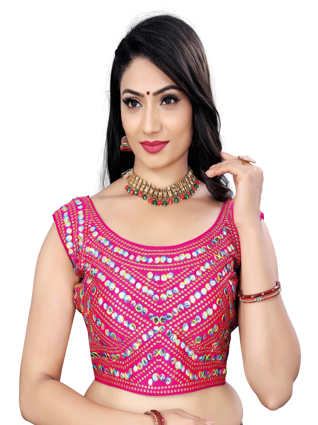 

HERE&NOW Women Embellished Padded Saree Blouse, Pink