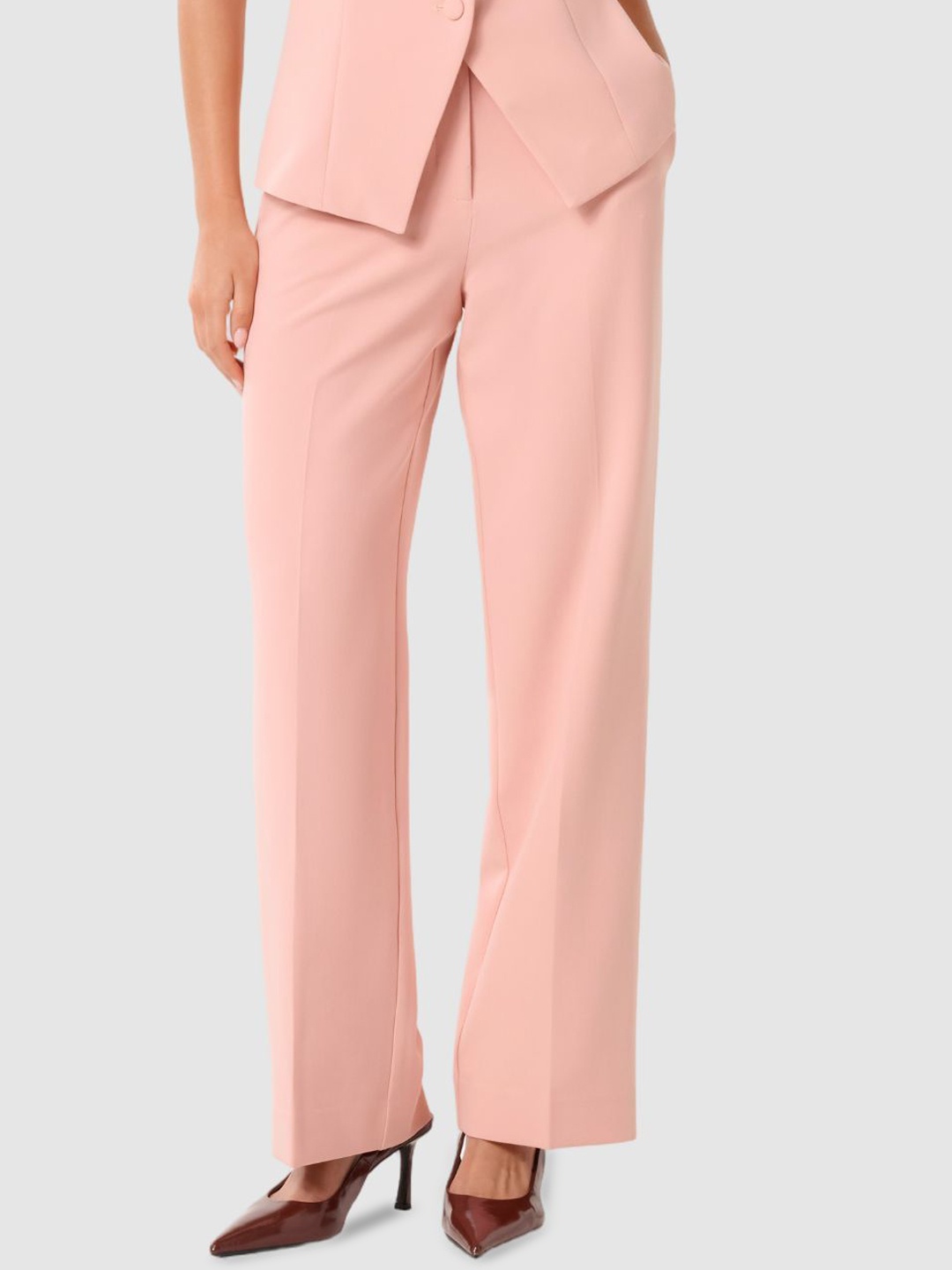 

Forever New Women Straight Fit High-Rise Formal Trousers, Pink