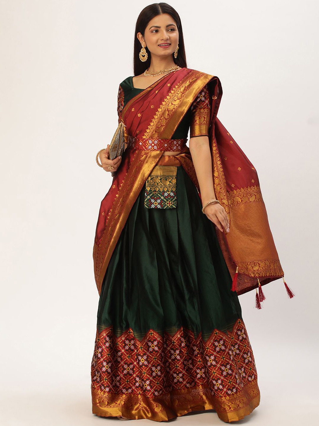 

DIVASTRI Woven Design Silk Semi-Stitched Lehenga & Unstitched Blouse With Dupatta, Green