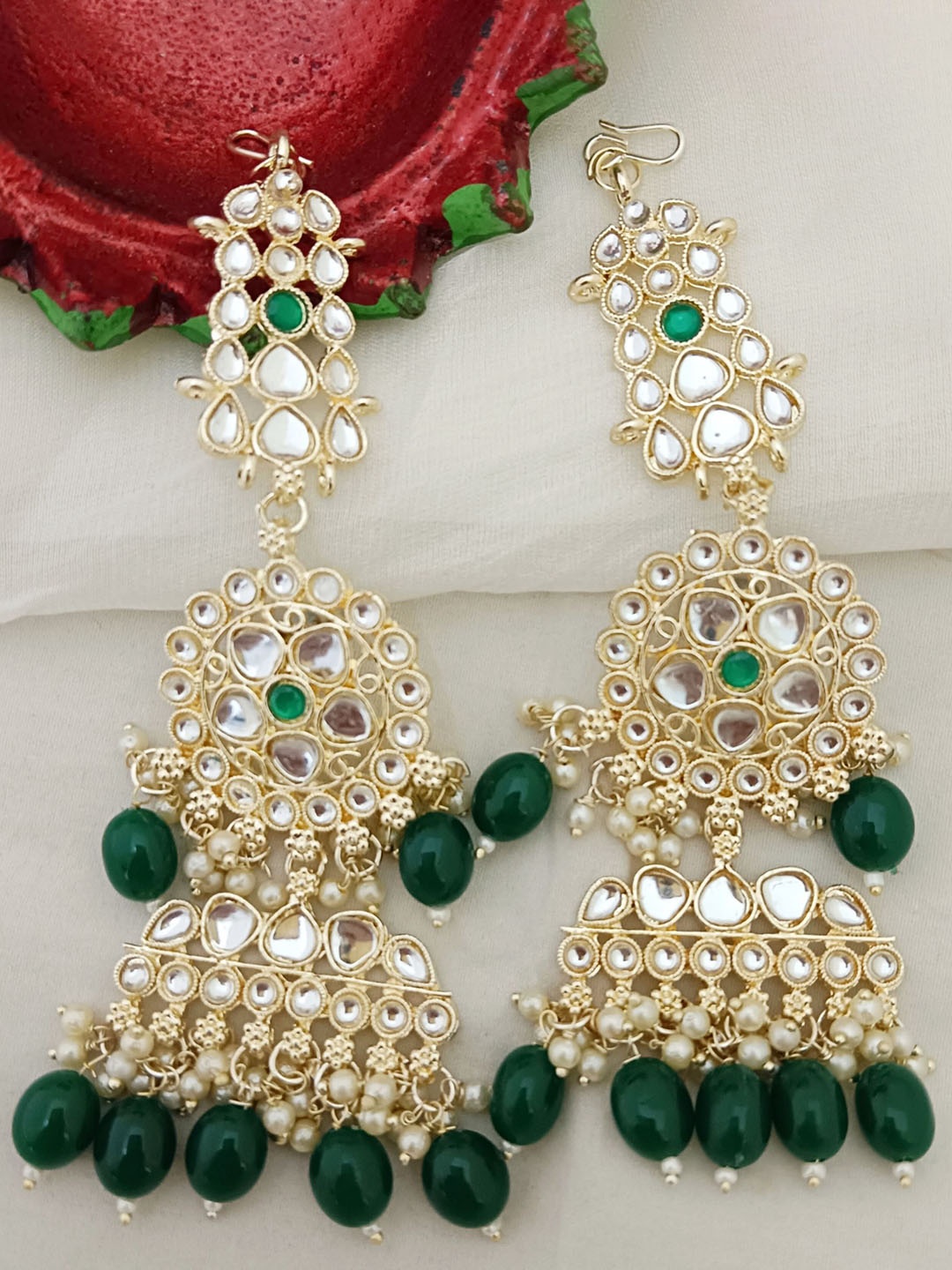 

EVY Gold-Plated Artificial Stones And Beads Studded Contemporary Drop Earrings