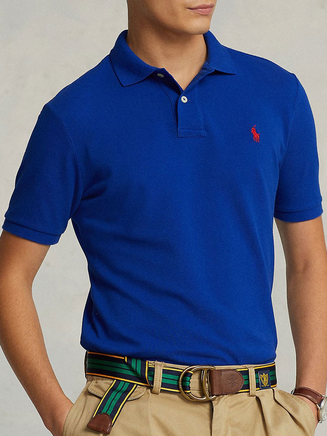 

Polo Ralph Lauren Men Solid Polo Collar Cotton Slim Fit T-shirt, Blue