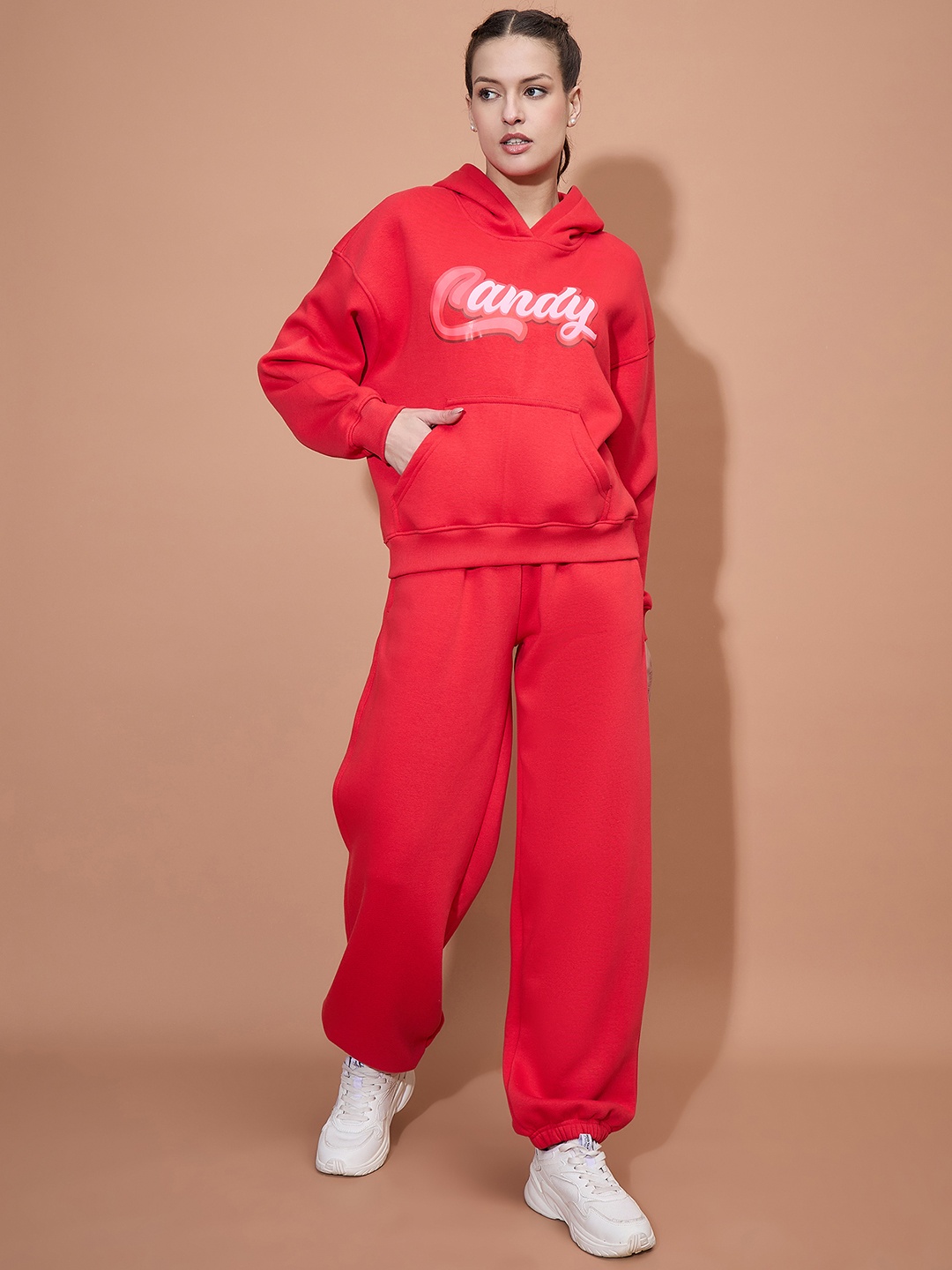 

Nun Hooded Sweatshirt With Trousers Co-Ords, Red