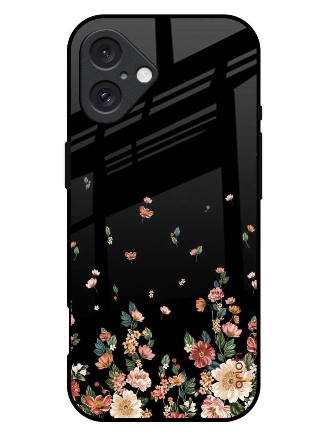 

QRIOH iPhone 16 Plus Floating Floral Print Glass Back Case, Black