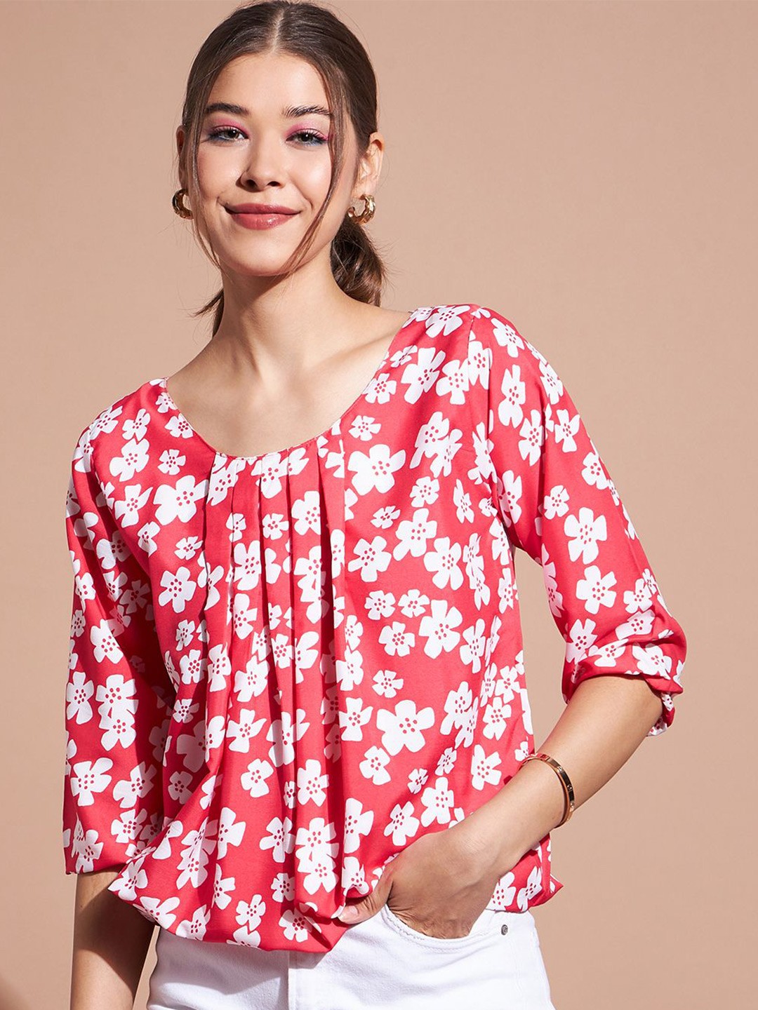 

DressBerry Floral Print Crepe Top, Pink