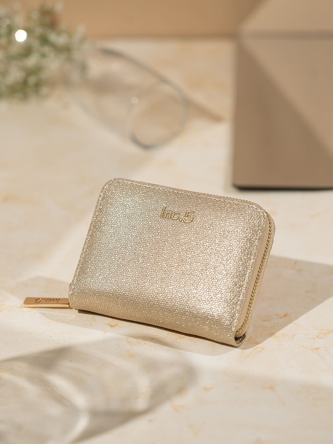 

Inc 5 Women Embroidered Zip Around Wallet, Gold