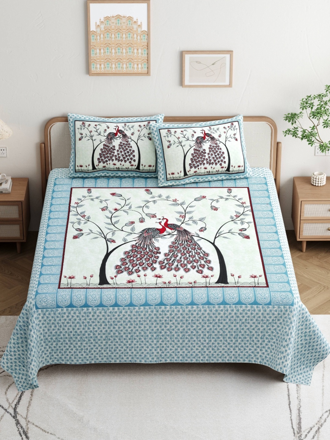

JAIPUR PRIME Magnet Beige Printed Pure Cotton 180TC King Bedsheet Set 2.74m x 2.54m
