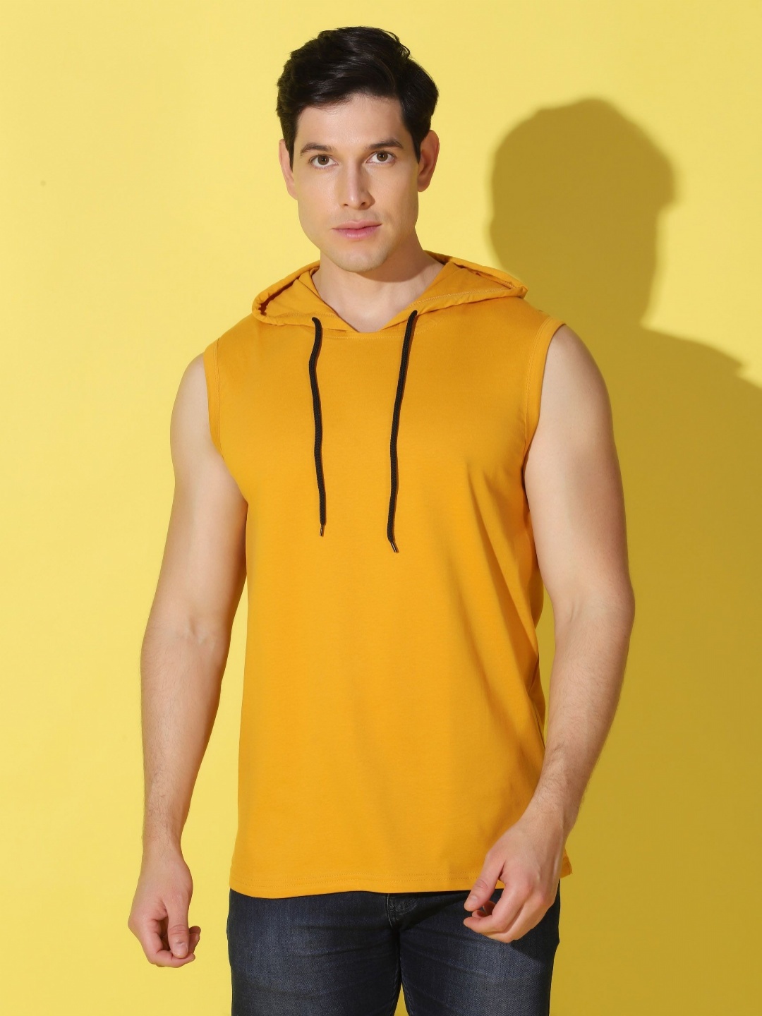 

WOOSTRO Men Pack Of 2 Solid Hooded Cotton T-shirts, Mustard