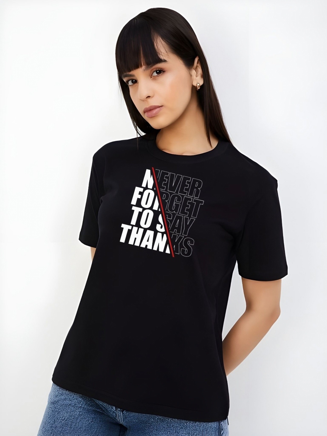 

DressBerry Women Typography Printed Round Neck Cotton T-shirt, Black