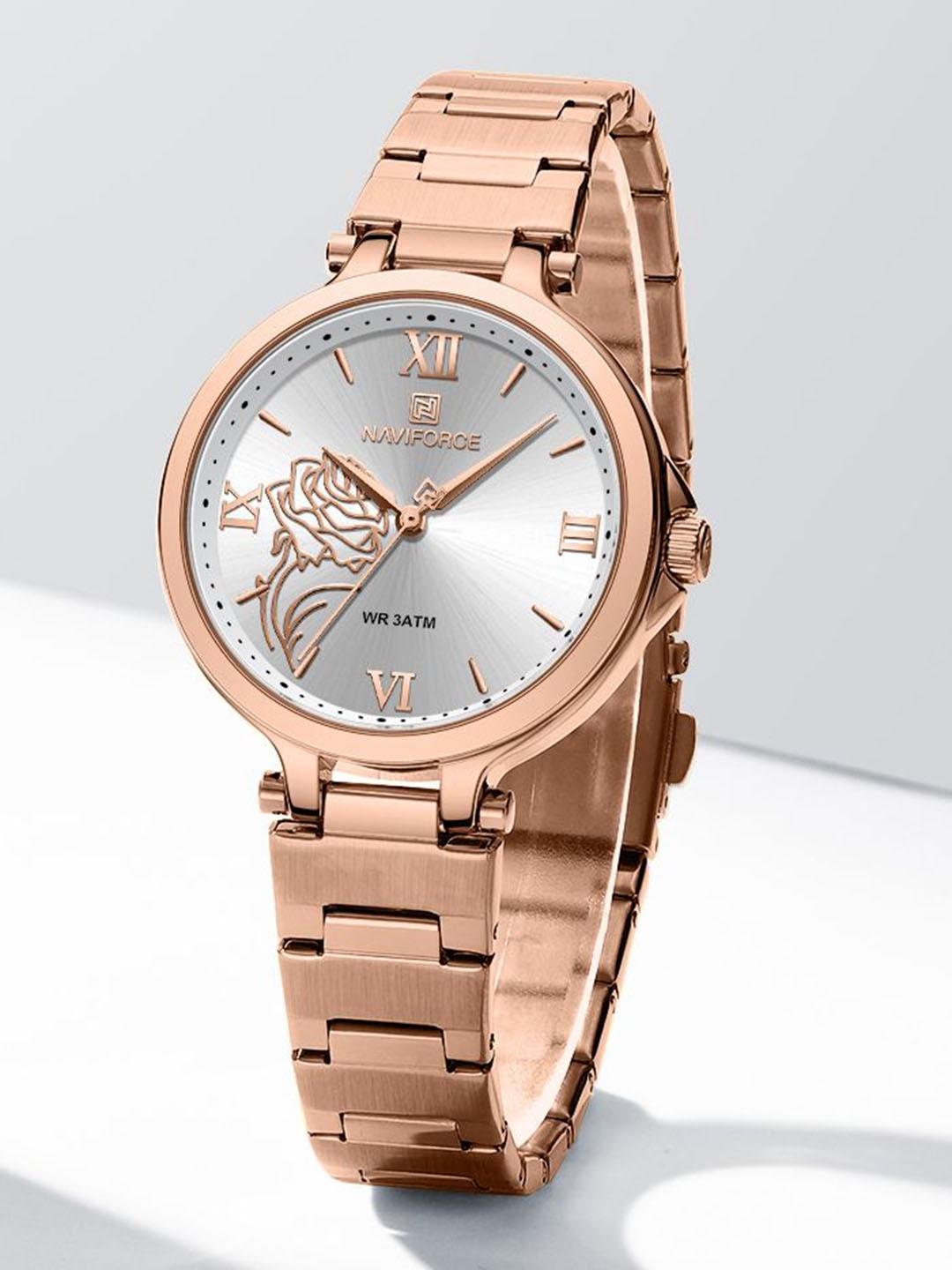 

Naviforce Women Patterned Dial & Stainless Steel Straps Analogue Watch NF5060_RG W, Silver