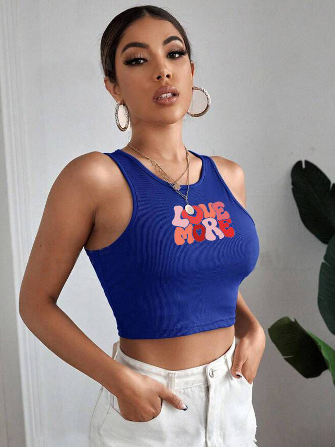 

TABADTOD Women Print Crop Top, Blue
