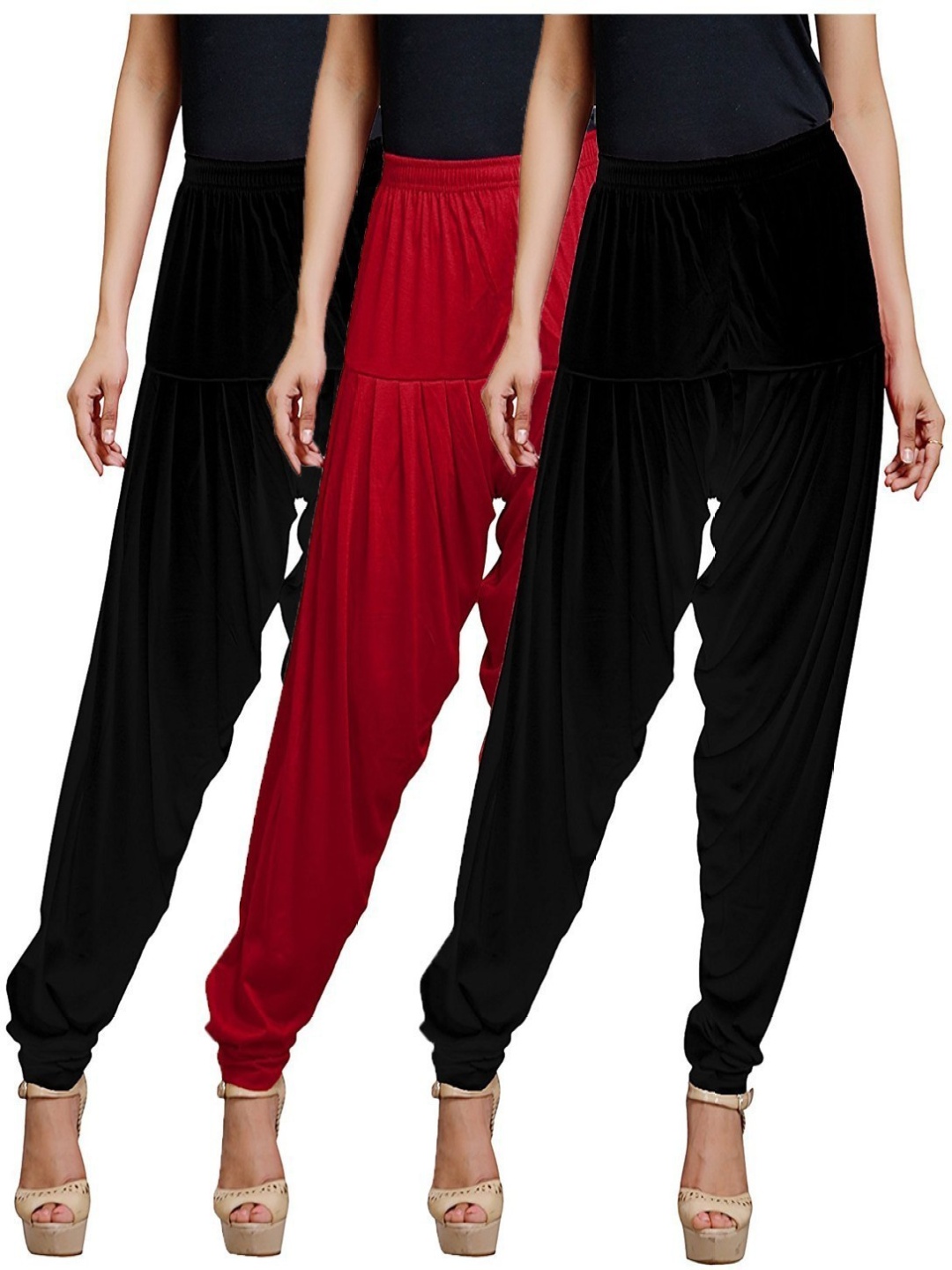 

AFRA GARMENTS Women Pack Of 3 Loose Fit Mid Rise Patiala, Red