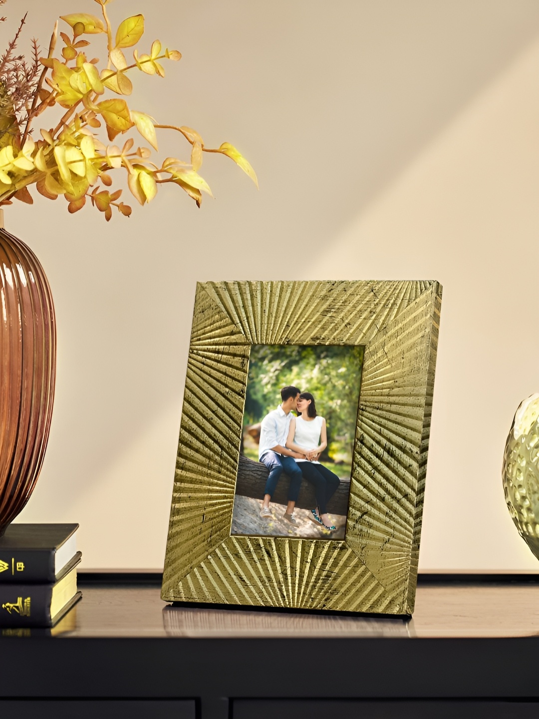 

Art Street Gold-Toned Self Design Printed MDF Table Photo Frames