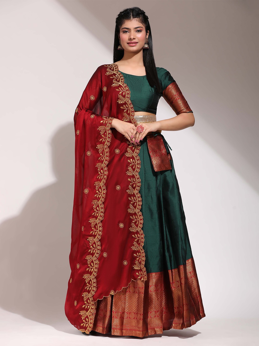 

Fabcartz Semi-Stitched Lehenga & Unstitched Blouse With Dupatta, Green