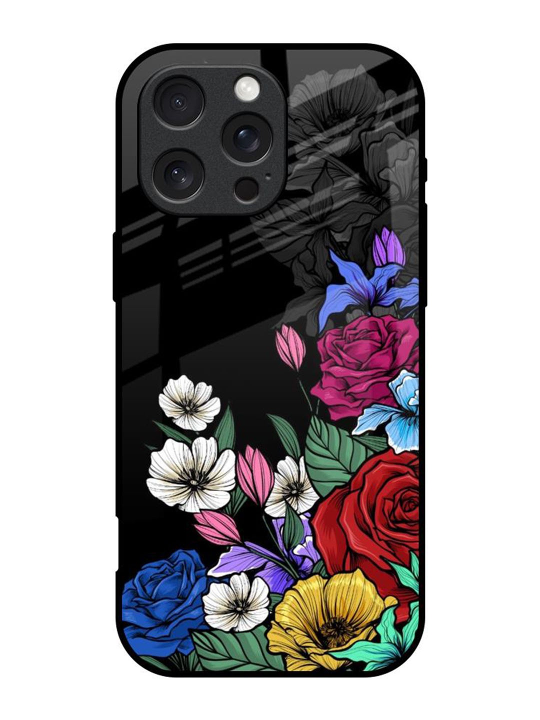 

QRIOH Floral Printed iPhone 16 Pro Back Case Mobile Accessories, Black