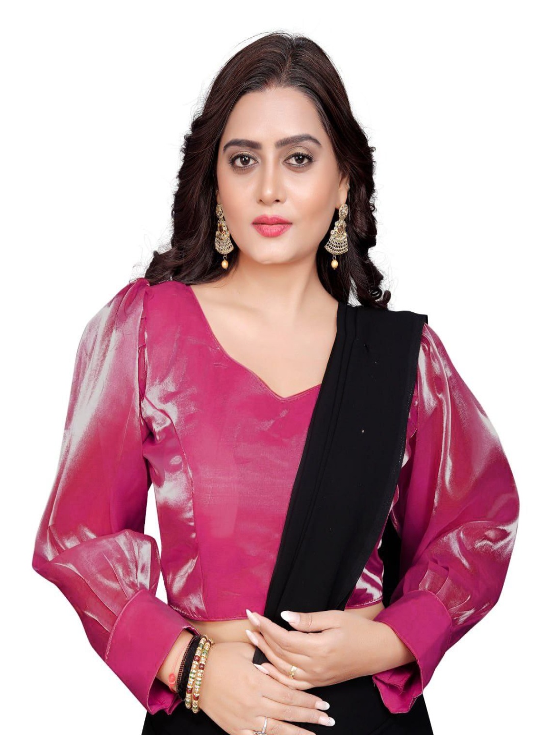 

HERE&NOW V Neck Plated Saree Blouse, Pink