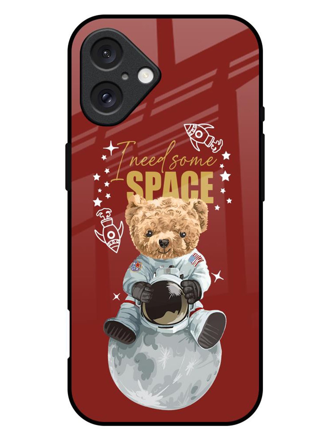 

QRIOH Astronaut Bear Printed iPhone 16 Plus Back Case, Maroon
