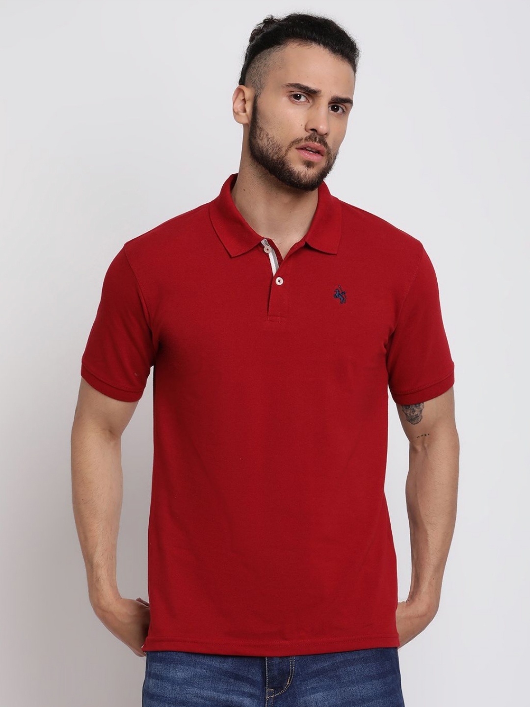 

Cantabil Men Solid Polo Collar Cotton T-shirt, Maroon