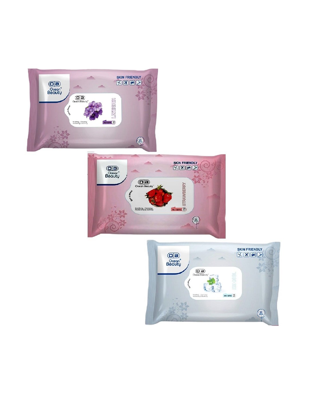 

OB Ocean Beauty Set Of 3 Cleansing Moisturising & Soothing Wet Wipes - 25 Wipes Each, White