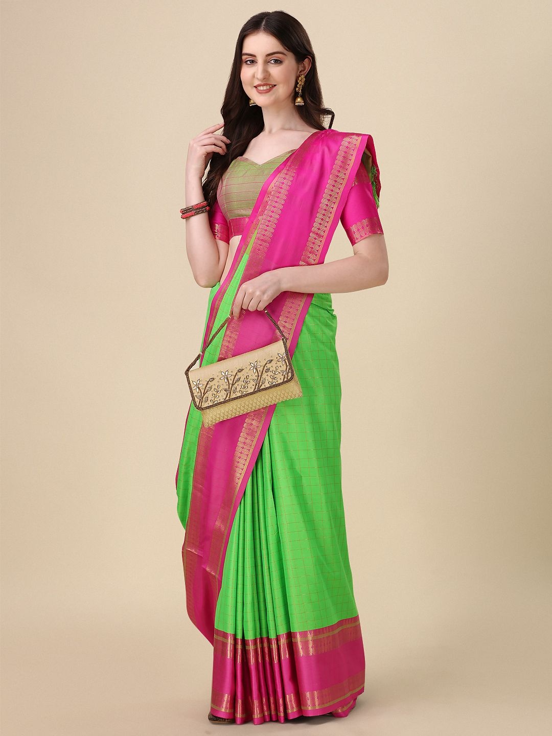 

DIVASTRI Ethnic Motifs Zari Mysore Silk Saree, Green