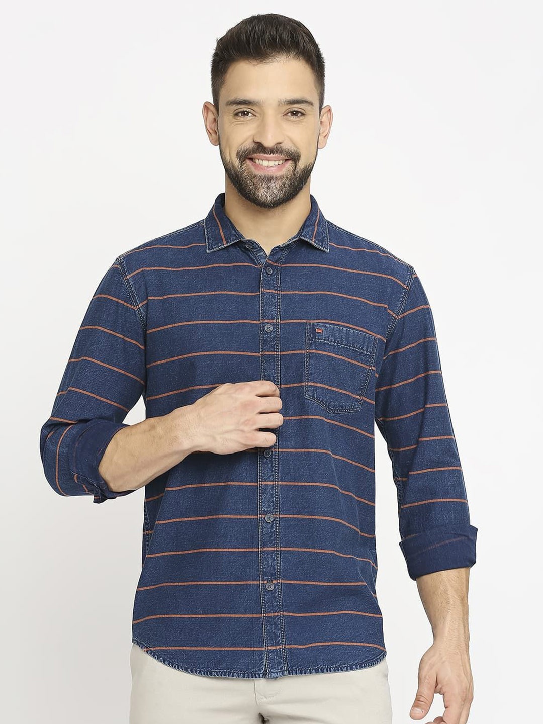 

Basics Men Relaxed Horizontal Stripes Opaque Striped Casual Shirt, Red