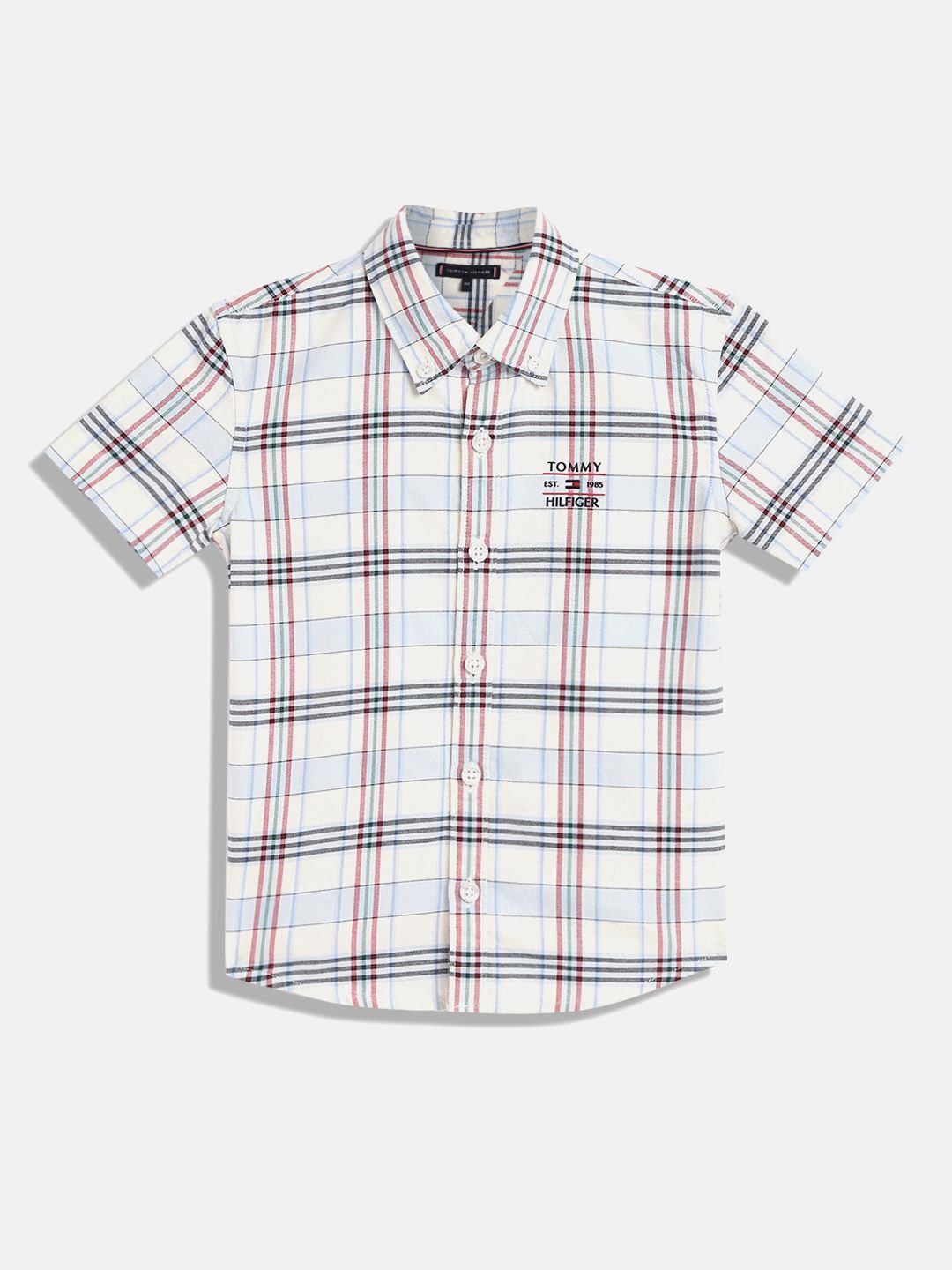 

Tommy Hilfiger Boys Spread Collar Tartan Checked Cotton Casual Shirt, White