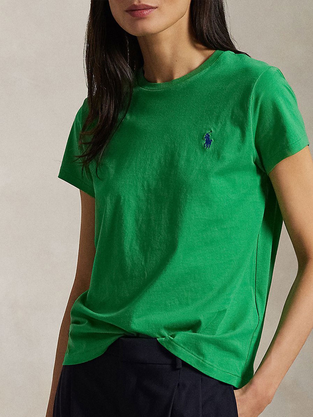 

Polo Ralph Lauren Women Solid Round Neck Cotton Slim Fit T-shirt, Green