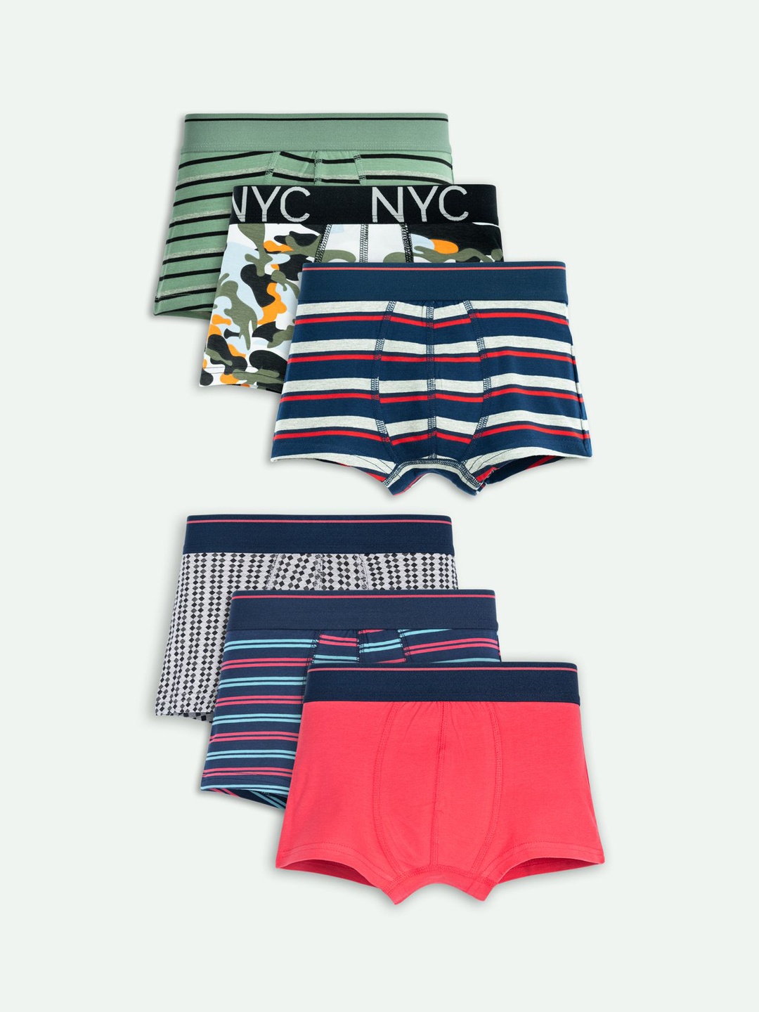 

ariel Boys Pack Of 6 Assorted Printed Trunks AR-BT-P6-green_str_red_str